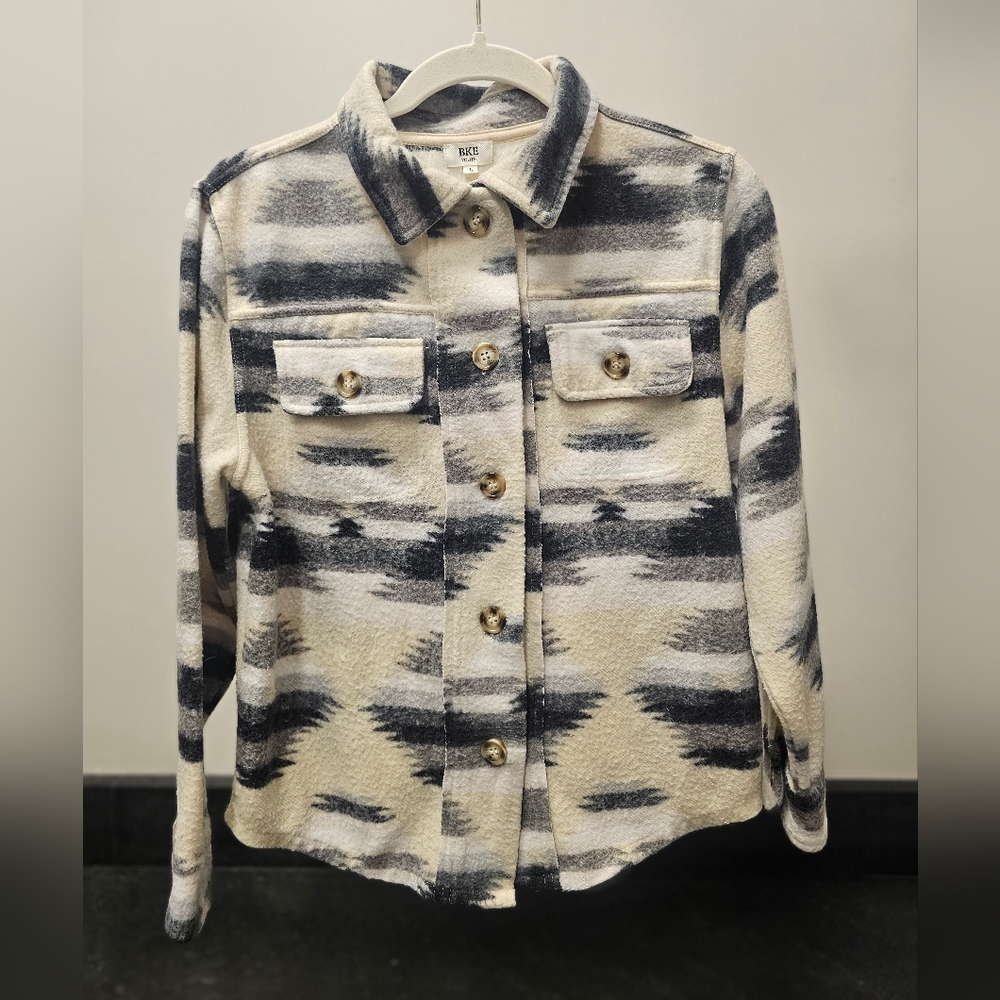 BKE Kids Button Down Flannel - Black and Cream